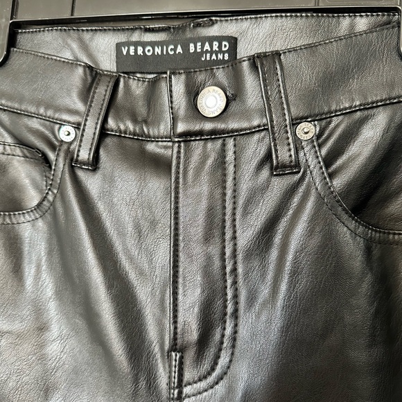 Veronica Beard Black Leather Flare Pants - Picture 3 of 9